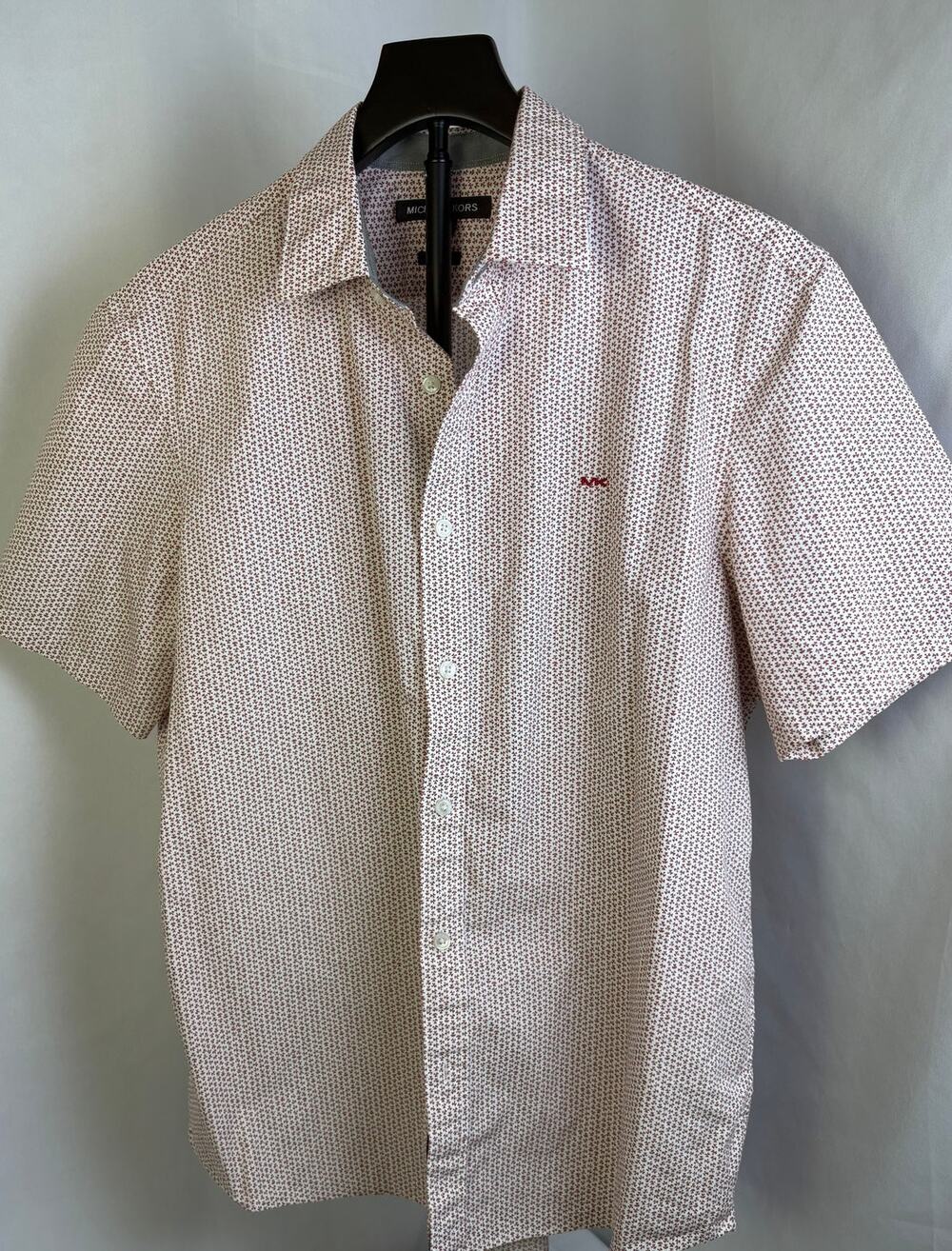 Michael Kors Men’s Button Down Shirt | White with Red Micro Print Dress Shirt